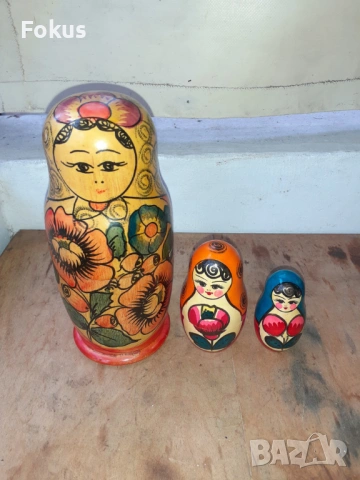Матрьошка стара руска дарвена кукла 3 в 1, снимка 4 - Антикварни и старинни предмети - 54030862