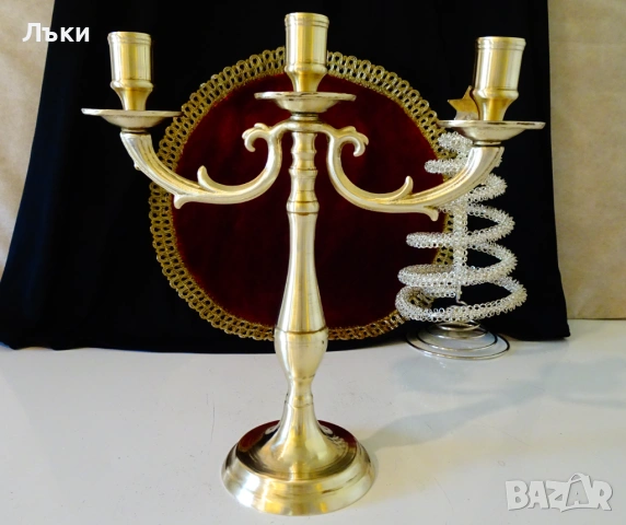 Троен бронзов свещник тройка,барок. , снимка 2 - Антикварни и старинни предмети - 54556310