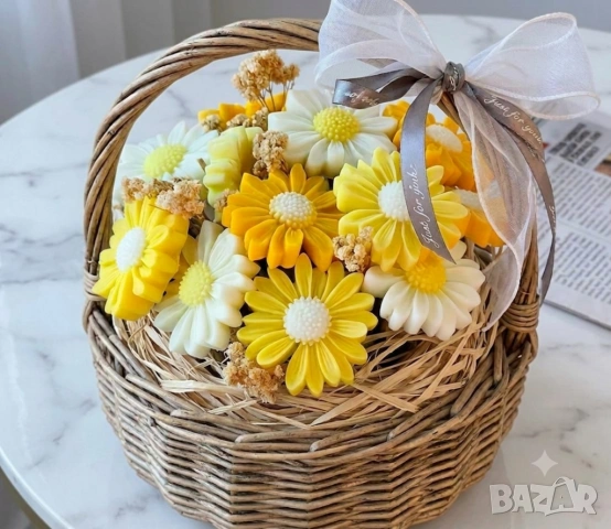 🌷 Ръчно изработени кошници със сапунени цветя и свещи по поръчка., снимка 8 - Декорация за дома - 54886585