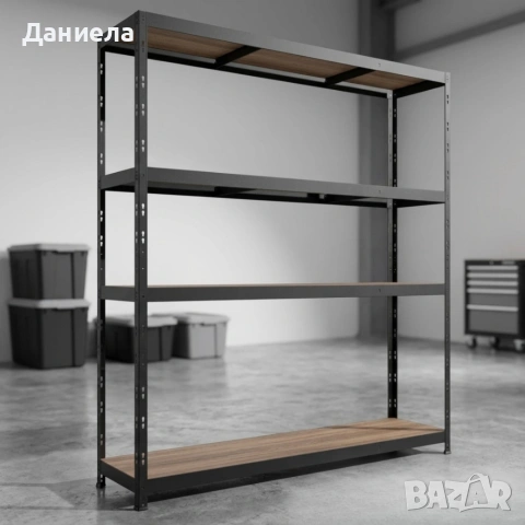 Премиум метален стелаж HÖGLER 180x180x60 см – 4 рафта, 1200 кг, индустриална здравина, снимка 4 - Други стоки за дома - 54696096