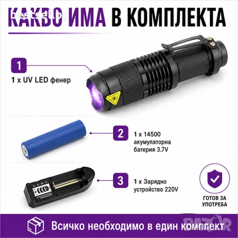 Мощен мини ръчен акумулаторен фенер ув UV лед ултравиолетова светлина, снимка 7 - Къмпинг осветление - 29084918