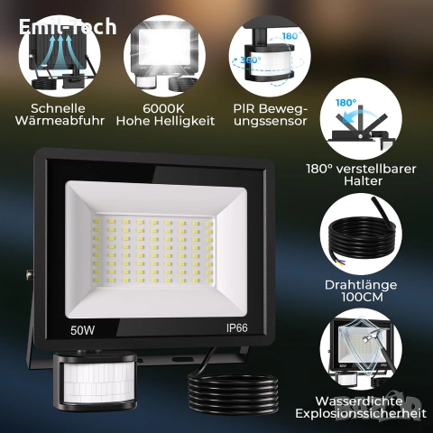 LED прожектор ICRGB 50W със сензор за движение и дистанционно, снимка 5 - Прожектори - 55014856