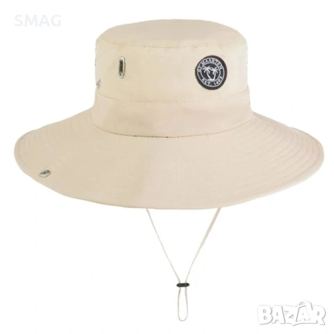 Дамска bucket шапка екрю с метални капси и patch_1235412