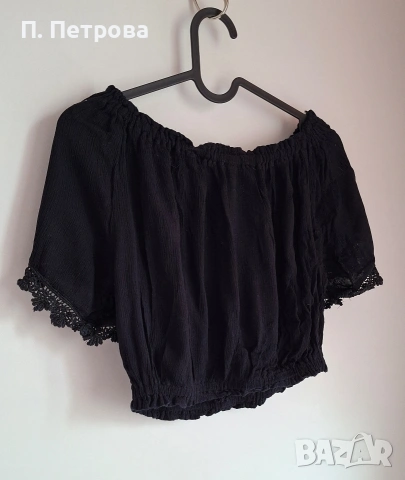 черна къса блузка с голи рамене H&M