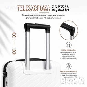 Комплект куфари за пътуване 3 в 1 на колелца, поликарбонат, Бели, снимка 9 - Куфари - 55287347