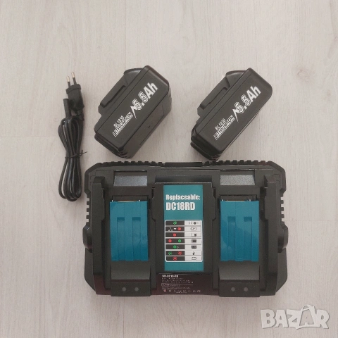 Комплект Двойно Бързо Зарядно DC18RD + 2 бр. Батерии 18V 5.5Ah за Makita LXT, снимка 4 - Други инструменти - 54698578
