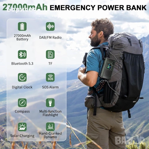 МУЛТИФУНКЦИОНАЛНО АВАРИЙНО СОЛАРНО РАДИО ,27000mah , снимка 2 - Радиокасетофони, транзистори - 55232300