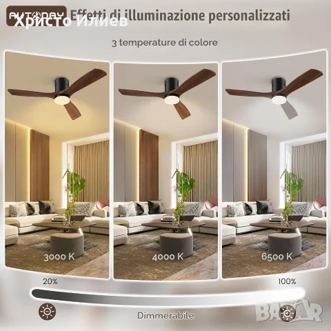 LED Таванен вентилатор с лампа 24W и дистанционно 132cm, снимка 3 - Лампи за таван - 55441780