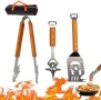 Нов BBQ комплект 3 части неръждаема стомана с дървени дръжки готвена скара грил инструменти, снимка 1