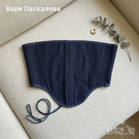 Ръчно изработен Denim корсет (100% памук), М-размер, снимка 2 - Корсети, бюстиета, топове - 55217043