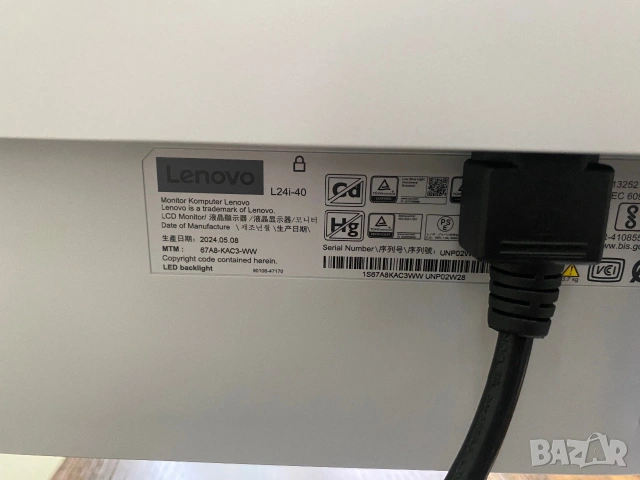 Монитор Lenovo L24i-40, 23.8'', FHD, IPS, Anti-Glare, снимка 3 - Монитори - 55023936