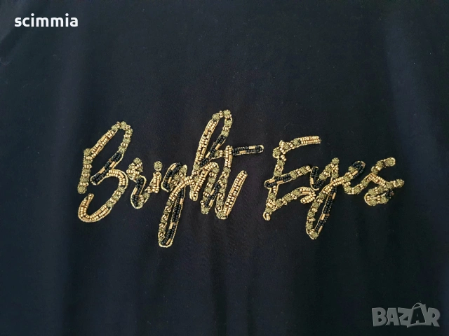 Дамска тениска Massimo Dutti Bright Eyes черна със златист надпис размер M/L, снимка 5 - Тениски - 54628769