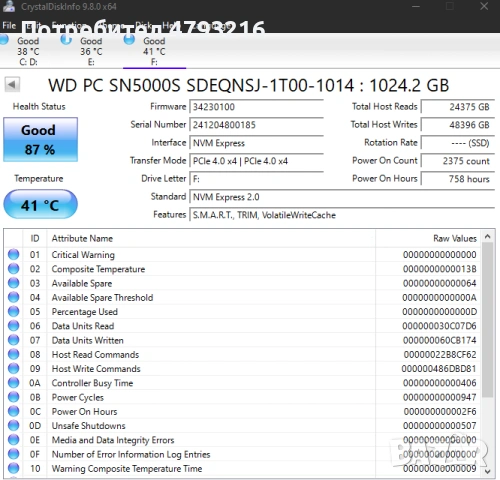WD 1TB SSD N5000s Gen 4 Тествано 31 дни като ново, снимка 3 - Твърди дискове - 54278150
