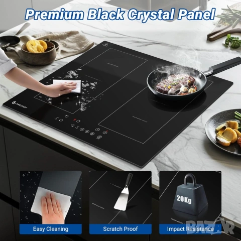 Индукционен плот AMZCHEF 60 см 4 зони 7200W с две Flex зони - НОВ, снимка 3 - Котлони - 54949024