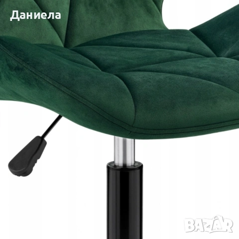 Кадифен офис стол в тъмнозелено - Регулируем, до 120 кг, снимка 5 - Столове - 54695471