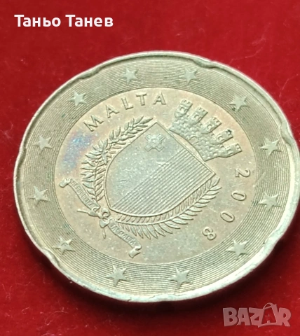 20Евро цента Малта -2008г със символ (F). , снимка 2 - Нумизматика и бонистика - 54229615