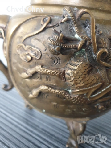Япония 19-ти век/стара японска бронзова кандилница с дракони, снимка 5 - Декорация за дома - 54091262