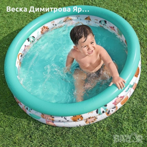 Детски надуваем басейн 102 x 25 см – цветен басейн с животни за деца 2+ години, 101 л капацитет, PVC, снимка 5 - Басейни и аксесоари - 54933642