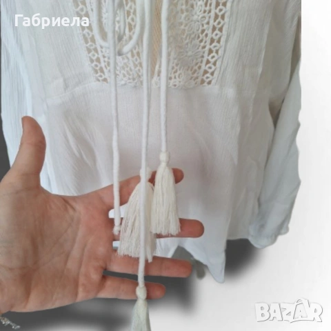 ​Бяла бохо блуза / туника с дълъг ръкав и бродерия, снимка 3 - Блузи с дълъг ръкав и пуловери - 54893187