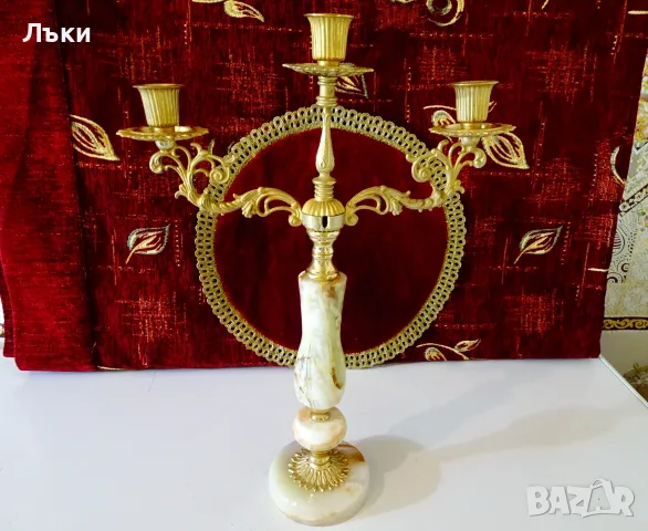 Троен свещник,бронз,оникс,позлата,барок,Луи XV. 