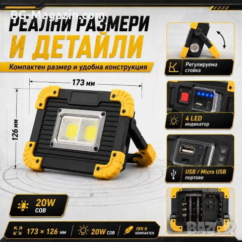 Мощна сервизна работна къмпинг лампа осветление преносима LED фенер USB за риболов палатка работа, снимка 4 - Къмпинг осветление - 51017061