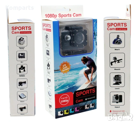 Екшън камера Goplus, 1080P (1920 х 1080) Full HD, micro USB, Водоустойчива, Черен