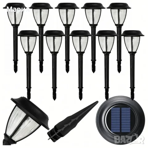 Комплект соларни градински лампи 10 броя – LED външни фенери IP44, снимка 2 - Външни лампи - 55681361
