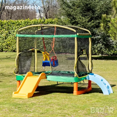 Голям батут Playground 200 см с пързалка зелена