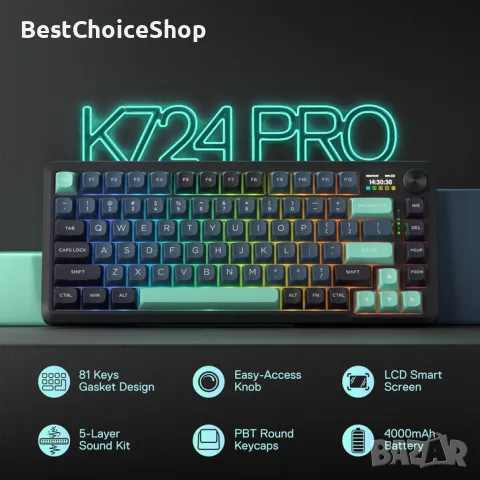 механична геймърска клавиатура Redragon Behemoth Pro K724GBG-RGB-PRO.