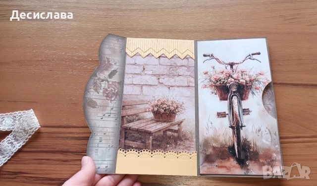 Картичка-плик с цветя и колело, снимка 15 - Други - 54669121