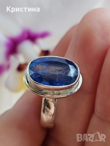 Красив сребърен пръстен с Кианит, снимка 2 - Пръстени - 54235067