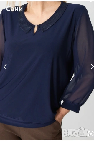 Елегантна тъмно синя блуза с яка, снимка 7 - Блузи с дълъг ръкав и пуловери - 54158454