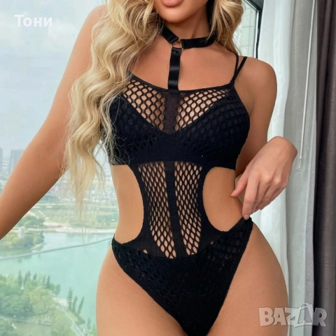 Елегантно мрежесто боди с чокър – Изкушение, което подчертава всяка извивка, снимка 6 - Бельо - 53955167