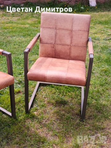 Конзолен трапезен стол в ретро индустриален стил, изработен от естествена кожа и метал. , снимка 7 - Столове - 54179904