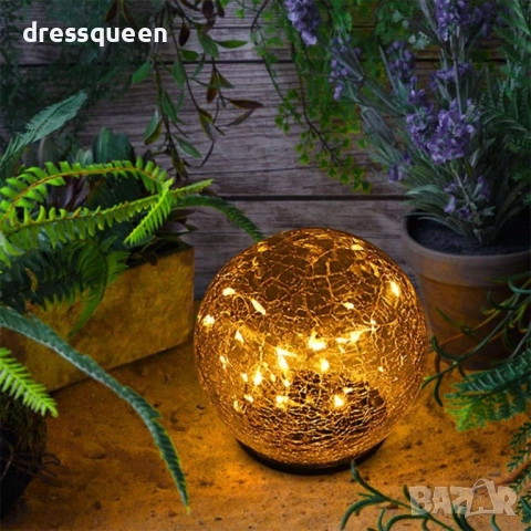 4472 Соларна стъклена топка с "напукан" ефект – Магия в градината и на терасата, снимка 3 - Соларни лампи - 54066290