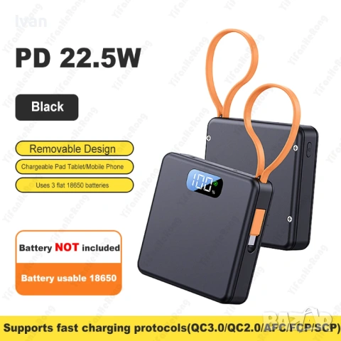 Външна батерия Power Bank за 3 броя батерии 18650 !!!Бързо зареждане PD version: 22.5W!!!