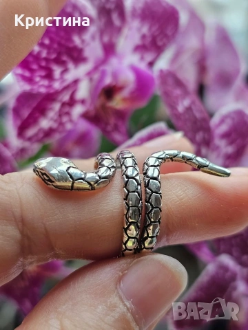 Винтидж сребърен пръстен Змия, снимка 2 - Пръстени - 54015745