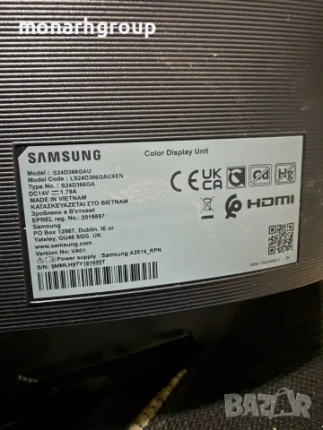 Монитор Samsung LS24D366GAU/+захранващ кабел, снимка 12 - Монитори - 55565233