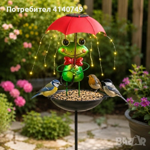 Соларна декоративна лампа Жаба с чадър и хранилка за птици , снимка 2 - Соларни лампи - 55214777