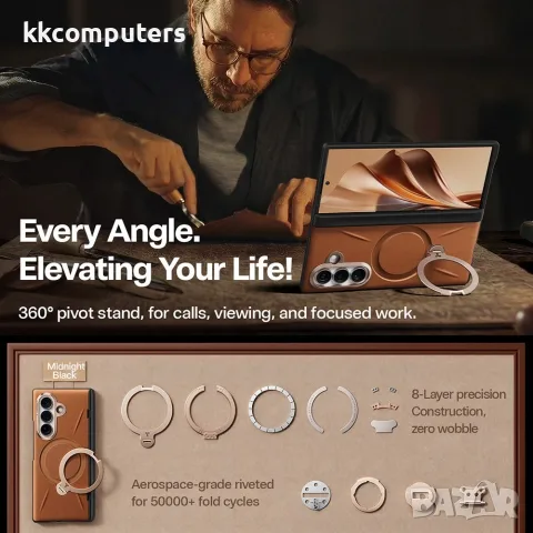 TORRAS Ostand Spin VegSkin Series за Samsung Galaxy Z Fold8 Ultra Магнитен Кожен Калъф със 360° Стой, снимка 8 - Калъфи, кейсове - 55612815