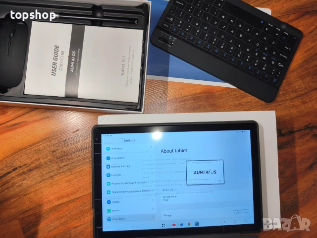 Чисто нов таблет лаптоп AUMI 2в1 10.1 инча с клавиатура мишка калъф и писалка Android 15  , снимка 7 - Таблети - 55228217