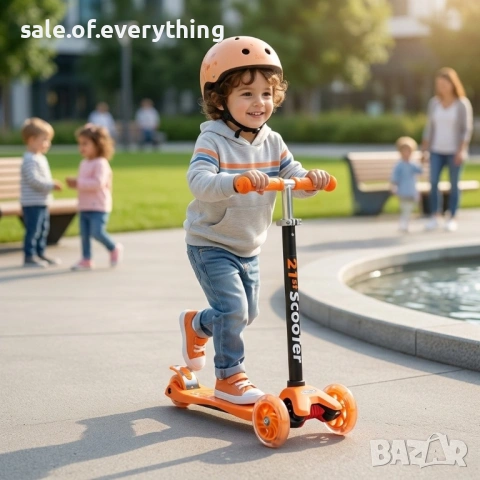 Детска сгъваема тротинетка 21st Scooter със светещи силиконови колела – Оранжева, снимка 2 - Детски велосипеди, триколки и коли - 53978439