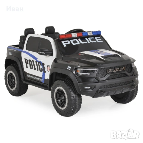 ТОП ЦЕНАНОВО!Акумулаторен джип RAM POLICE BLACK с 12V батерия,EVA гуми,сигнални светлини,дистанно