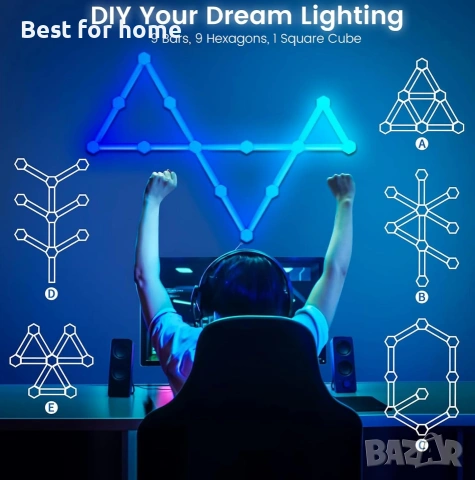 Умни LED стенни осветителни тела за гейминг, RGBIC LED светлинни ленти 3D, снимка 3 - Лед осветление - 54995000