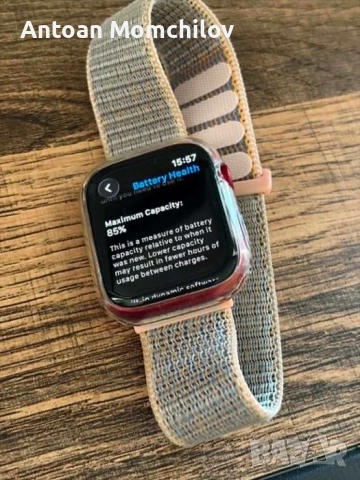 Смарт часовник Apple Watch 7 45mm червен 85% батерия , снимка 7 - Смарт гривни - 54805388