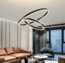 Луксозен LED полилей LAMPLAY, модерна LED висяща лампа 65W, голяма таванна лампа с 2 черни пръстена , снимка 1