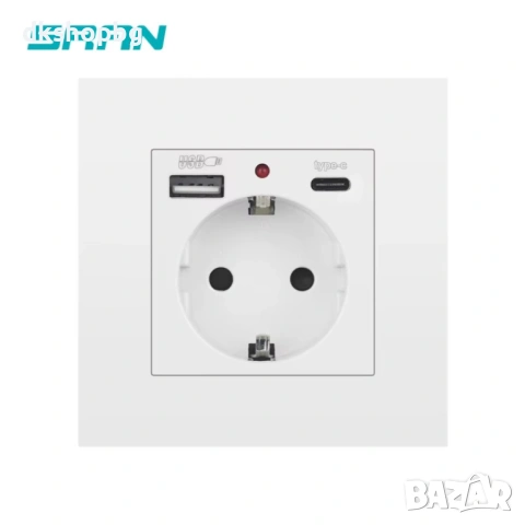  4619 Бял единичен контакт за вграждане 16A с USB-A и USB-C портове