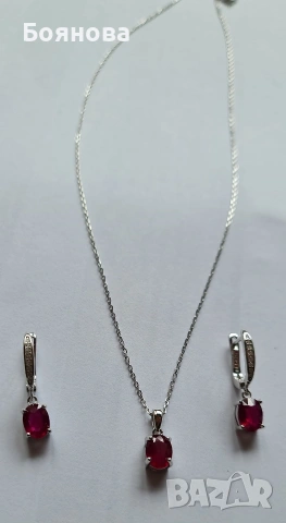 Сребърен комплект от естествен Рубин , снимка 5 - Колиета, медальони, синджири - 54166155