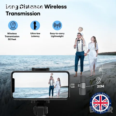 2 x Безжични микрофона за Iphone, Android, iPad Безжичен микрофон с намаляване на шума , снимка 5 - Микрофони - 55576952