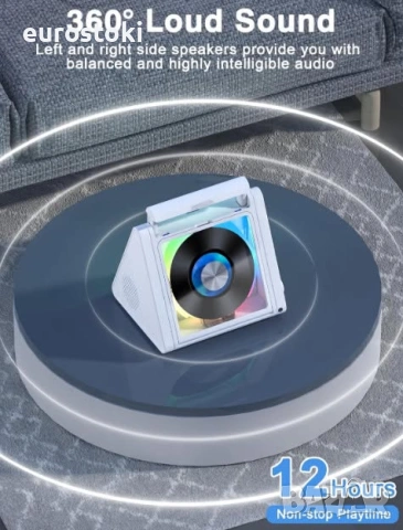Преносим CD плейър Greadio CD02,  RGB светлини, 2 * 10W HIFI система, Bluetooth 5.3, 4000mAh батерия, снимка 5 - MP3 и MP4 плеъри - 55249546